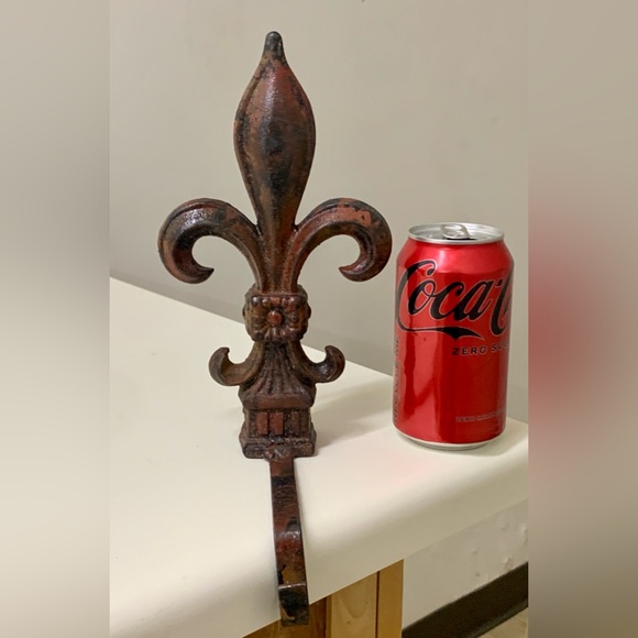 Vintage Victorian Era Cast Iron Antique Repurposed Fleur De Lis Finial Hook - Picture 7 of 14